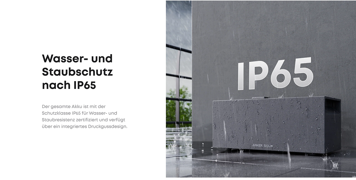 Wasser- und Staubschutz nach IP65