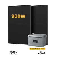 Système de stockage tout-en-un Growatt NEXA 2000 pour centrales solaires de balcon, avec 2 modules solaires bifaciaux JA Solar de 450 W, par Powerness